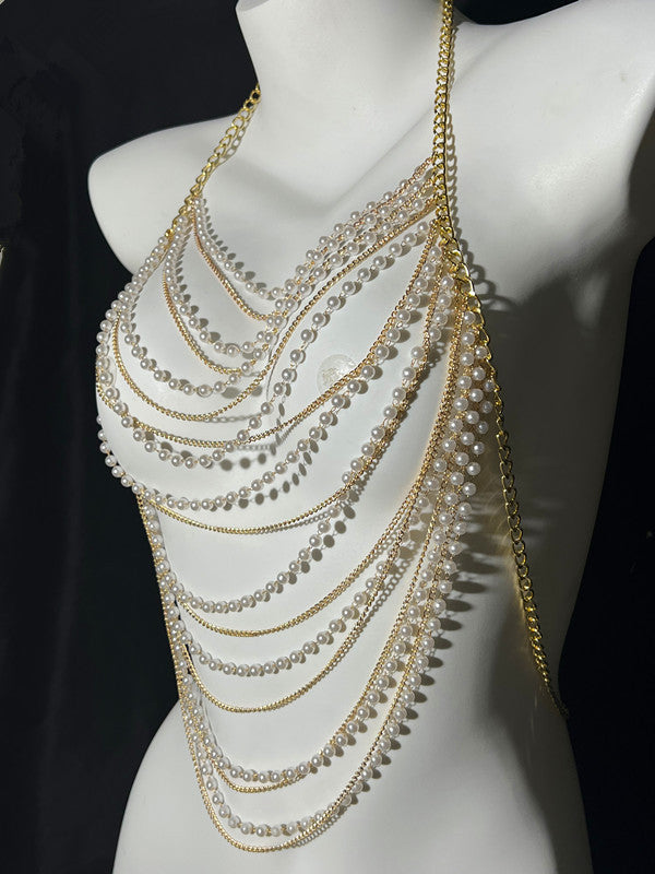 Jewelry Summer Beach Body Chest Chain Handmade Pearl