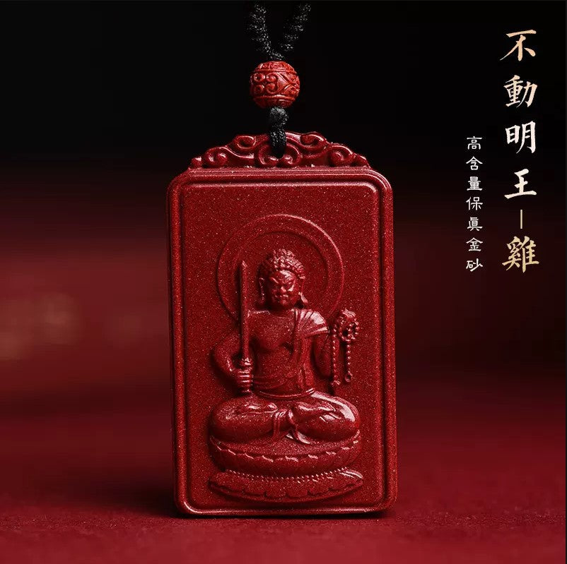 Natural Raw Ore Cinnabar Double Sided Buddha Pendant