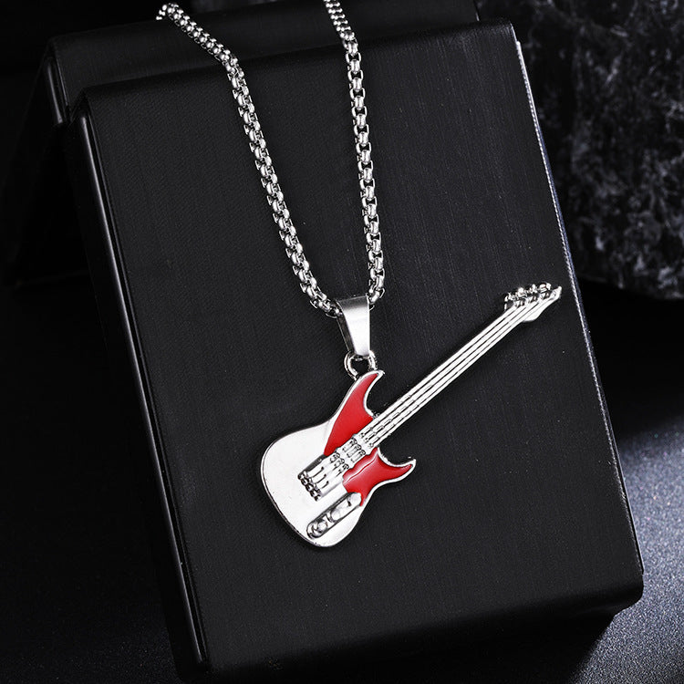 Guitar Pendant Necklace For Men Colorful Oil Drip