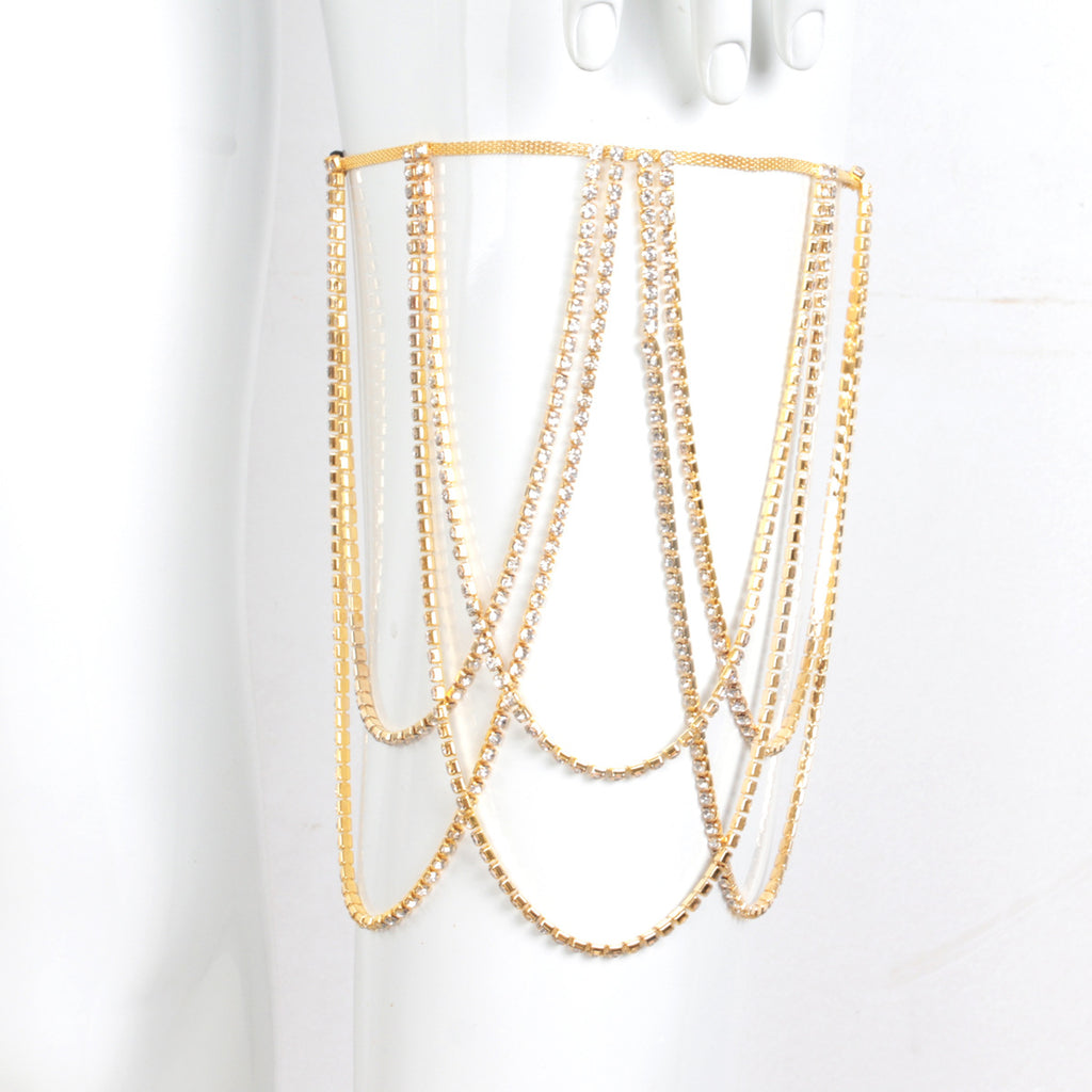 Multi Layered Cross Rhinestone Chain Full Of Crystals