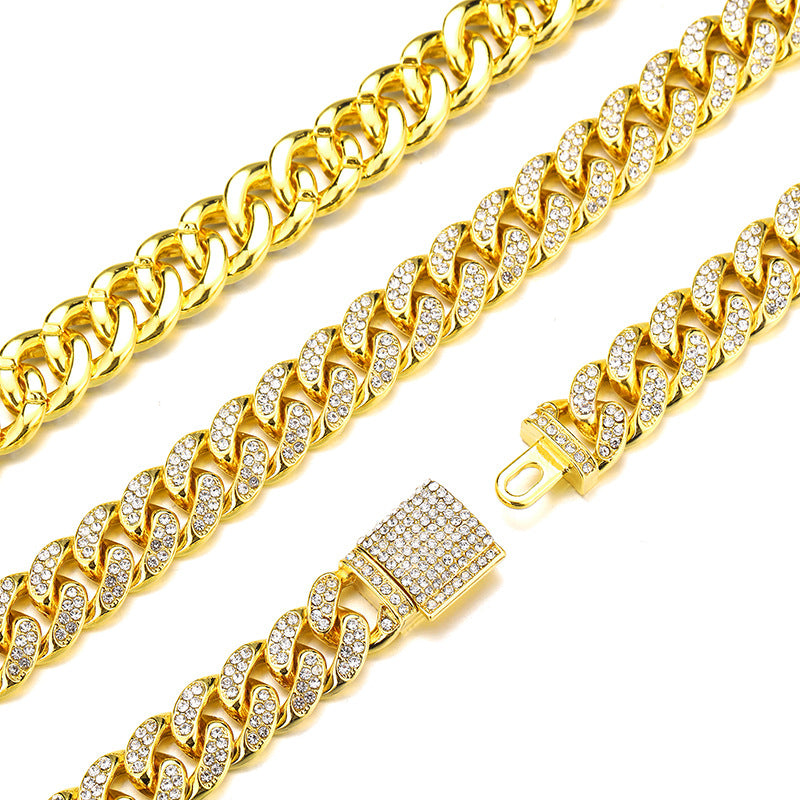 Explosives Box Buckle Cuban Chain Trend Alloy Rhinestone