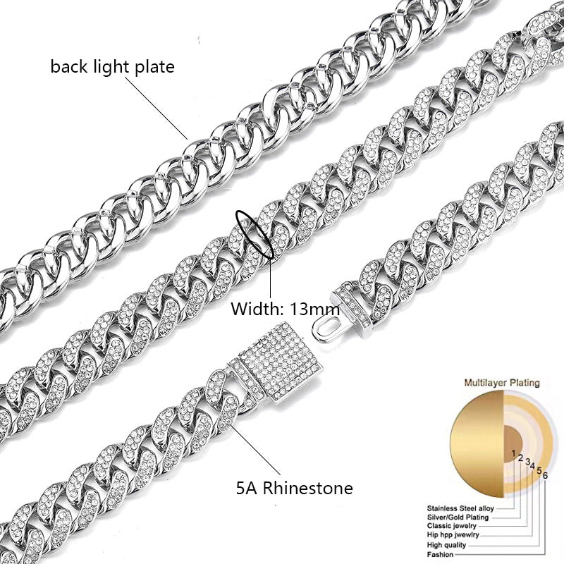 Explosives Box Buckle Cuban Chain Trend Alloy Rhinestone