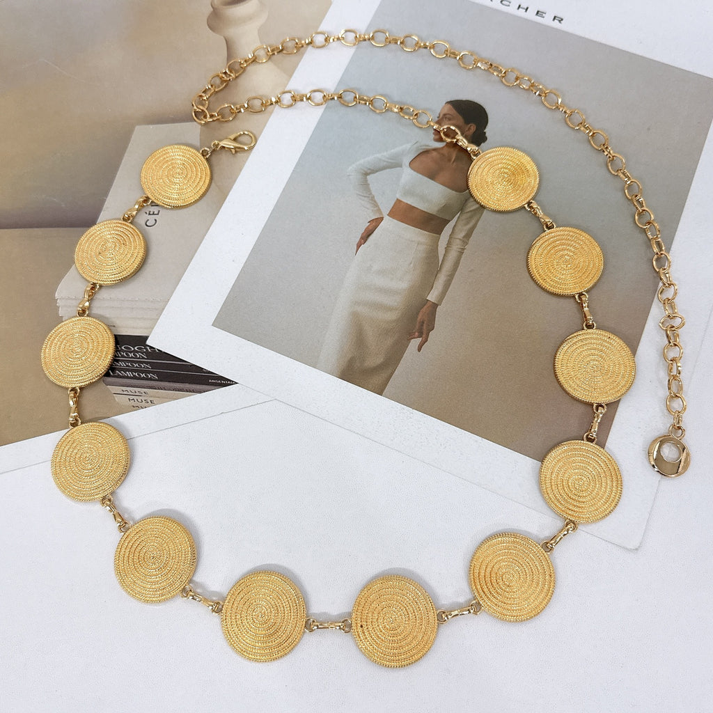 Threaded Round Swirl Metal Waist Chain For Women