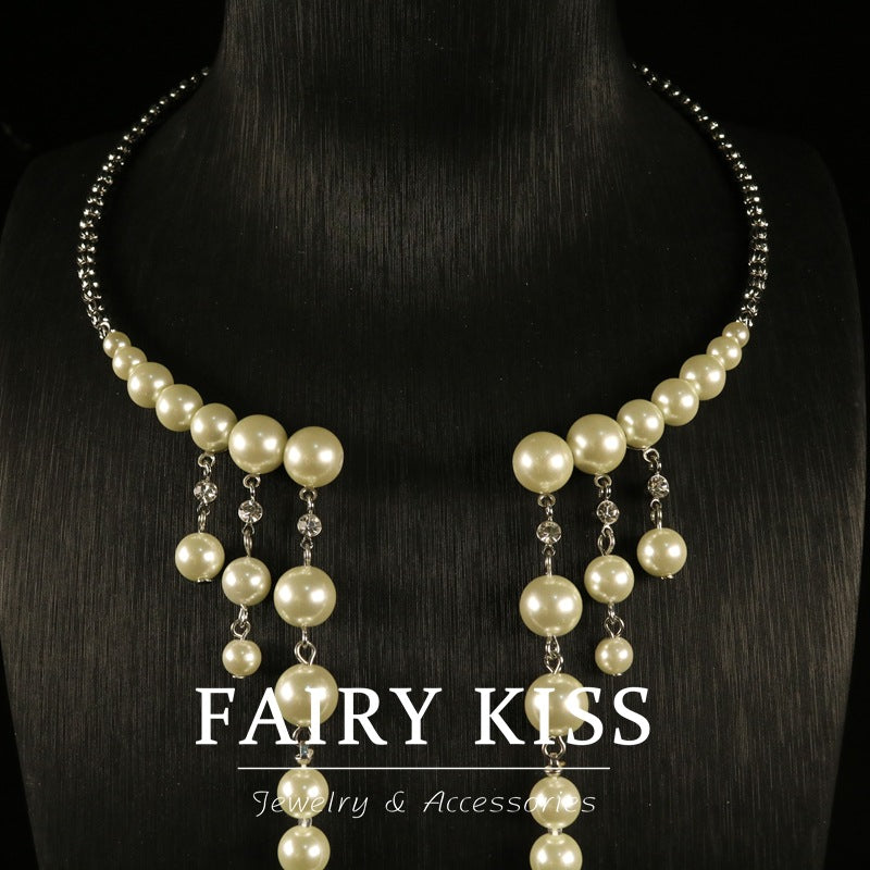 Light Luxury Pearl Tassel Collar Necklace Fashionable Elegant