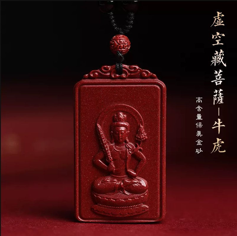 Natural Raw Ore Cinnabar Double Sided Buddha Pendant