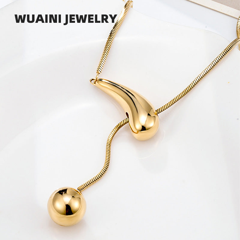 Creative Drawstring Water Drop Ball Necklace Titanium Steel