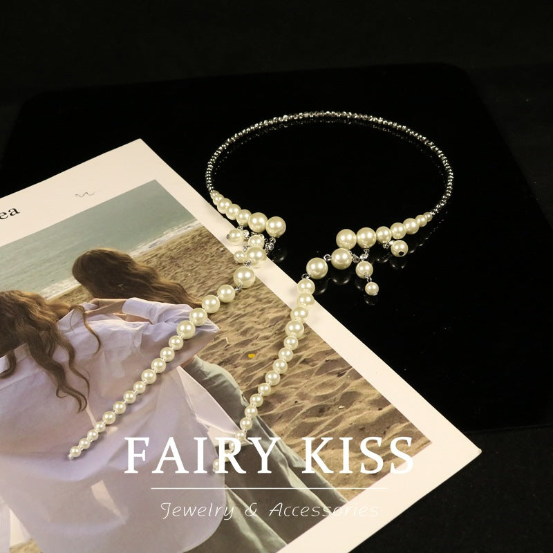 Light Luxury Pearl Tassel Collar Necklace Fashionable Elegant