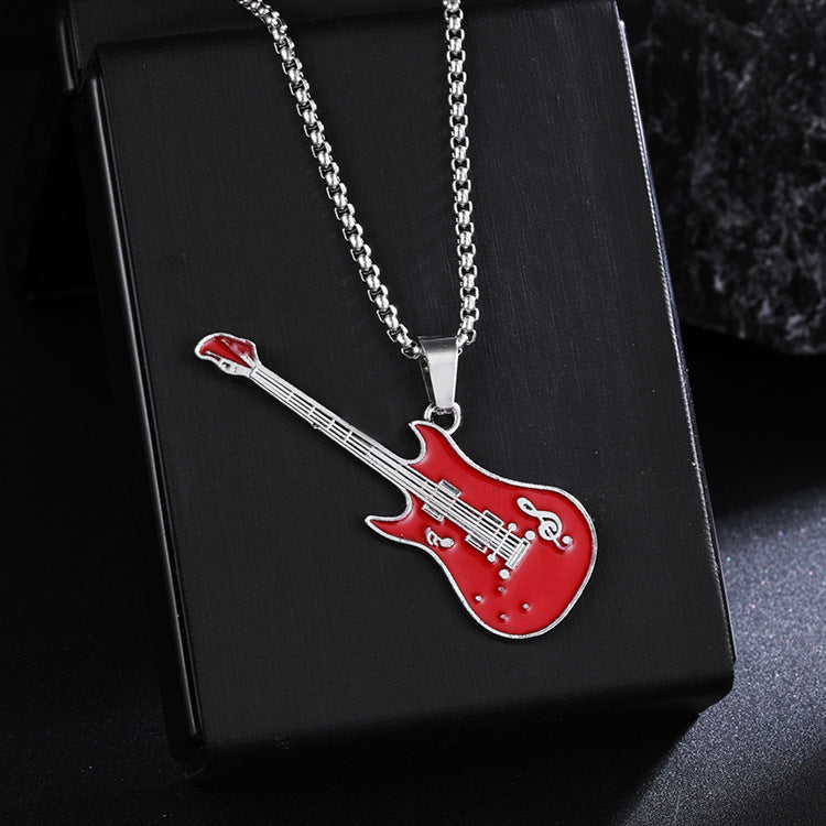 Guitar Pendant Necklace For Men Colorful Oil Drip