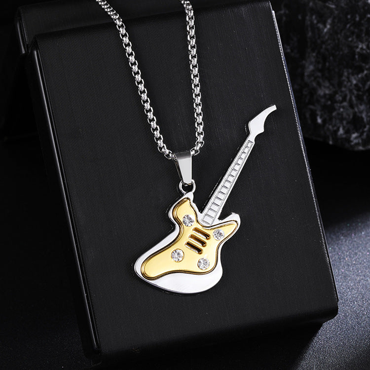 Guitar Pendant Necklace For Men Colorful Oil Drip