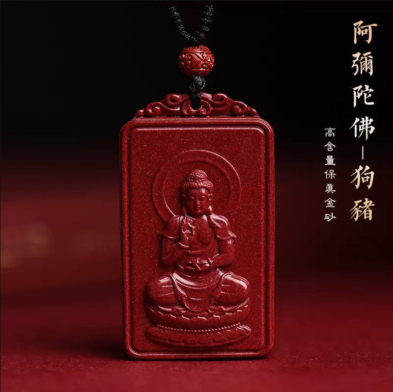 Natural Raw Ore Cinnabar Double Sided Buddha Pendant