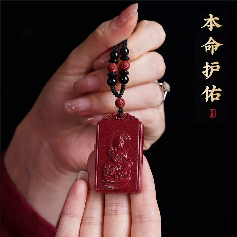Natural Raw Ore Cinnabar Double Sided Buddha Pendant