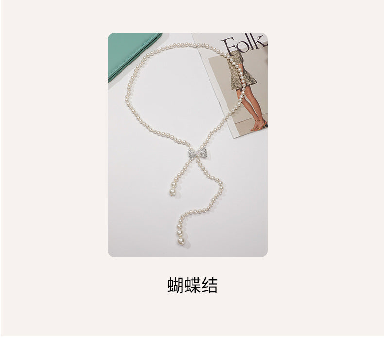Tweed Style Pearl Waist Chain Decoration Summer Dress