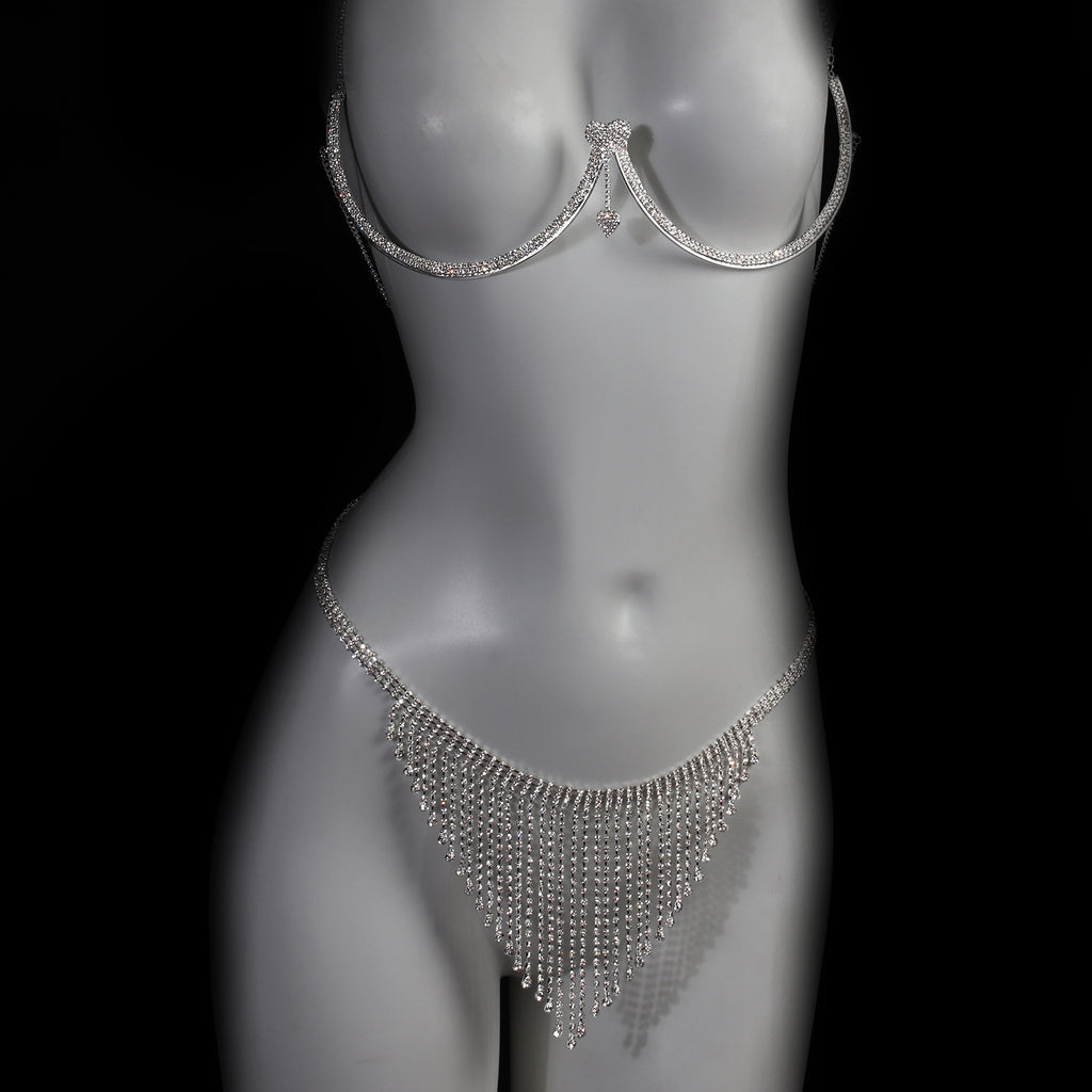 Jewelry Luxury Rhinestone Bra Support Underwear Chain Set
