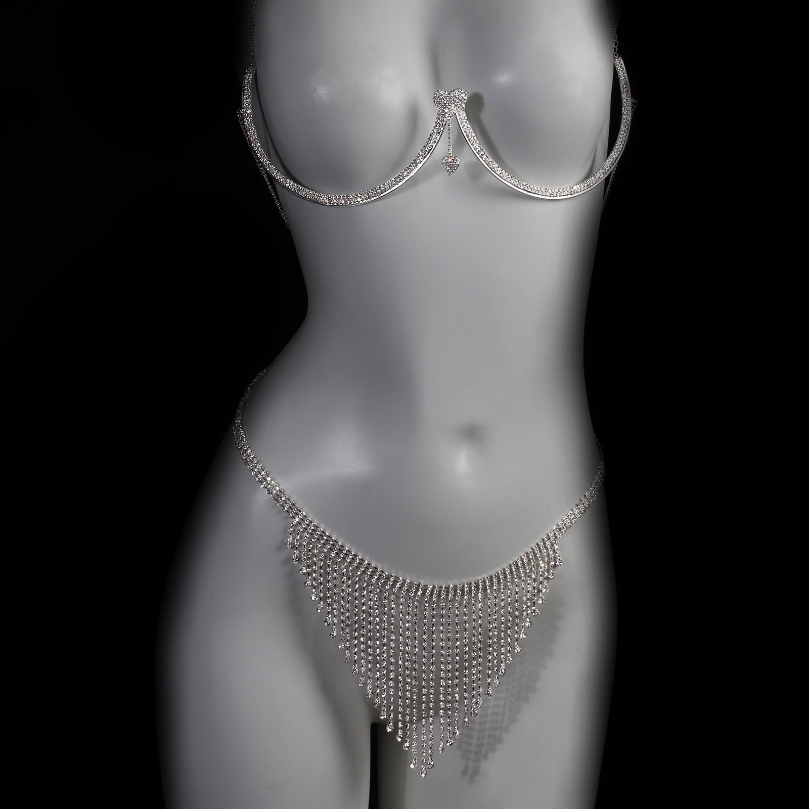 Jewelry Luxury Rhinestone Bra Support Underwear Chain Set