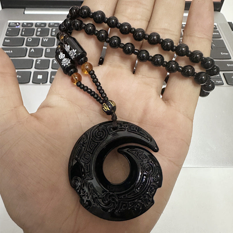 Hollow Out Safety Buckle Jade Pendant Sweater Chain