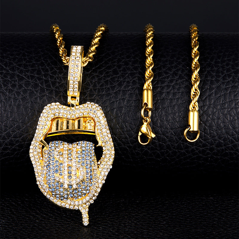 Full Diamond Skull Lickitone Dollar Pendant Design Creative