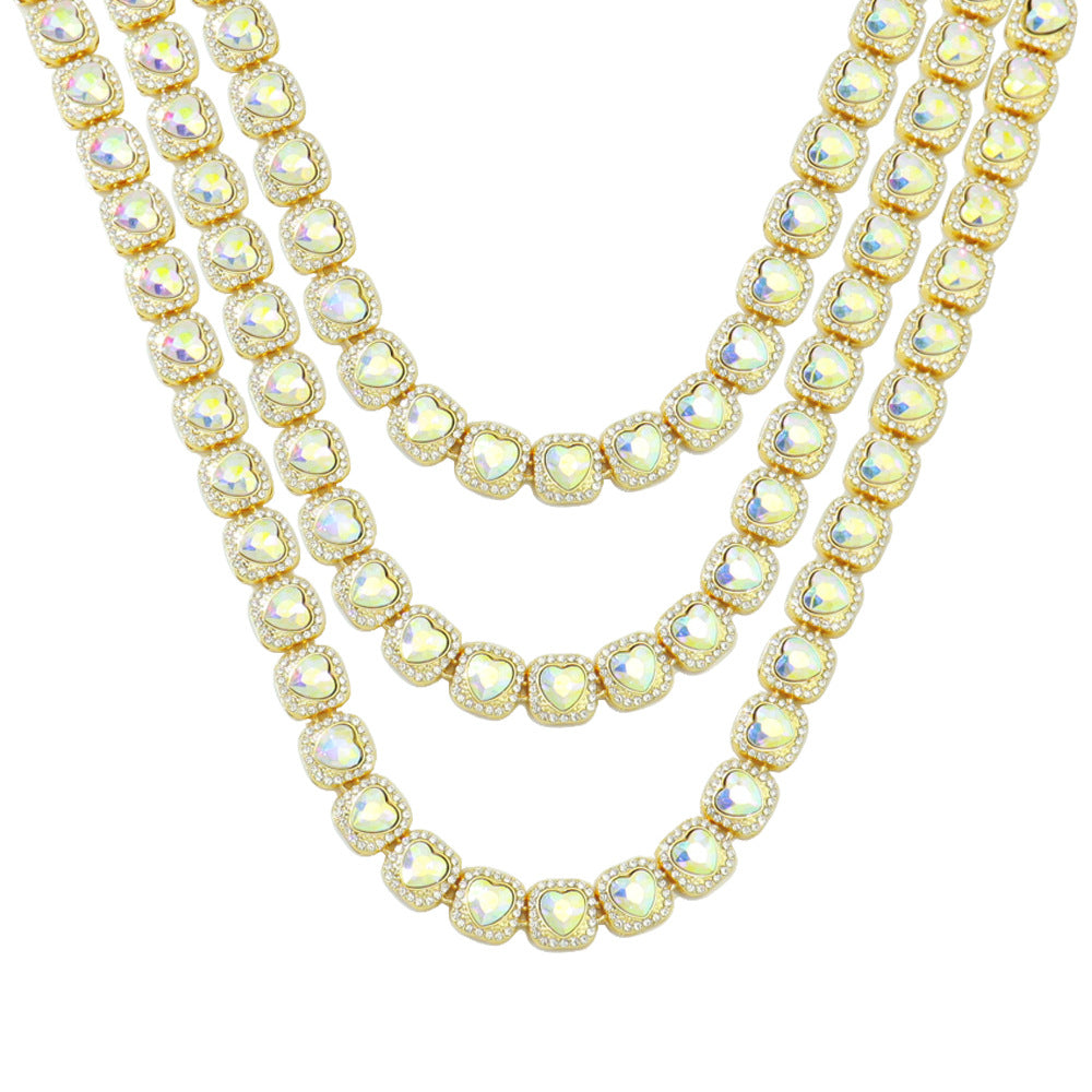Hip Hop Style Ab Colored Diamond Peach Heart