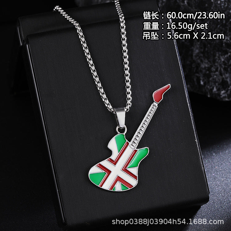 Guitar Pendant Necklace For Men Colorful Oil Drip