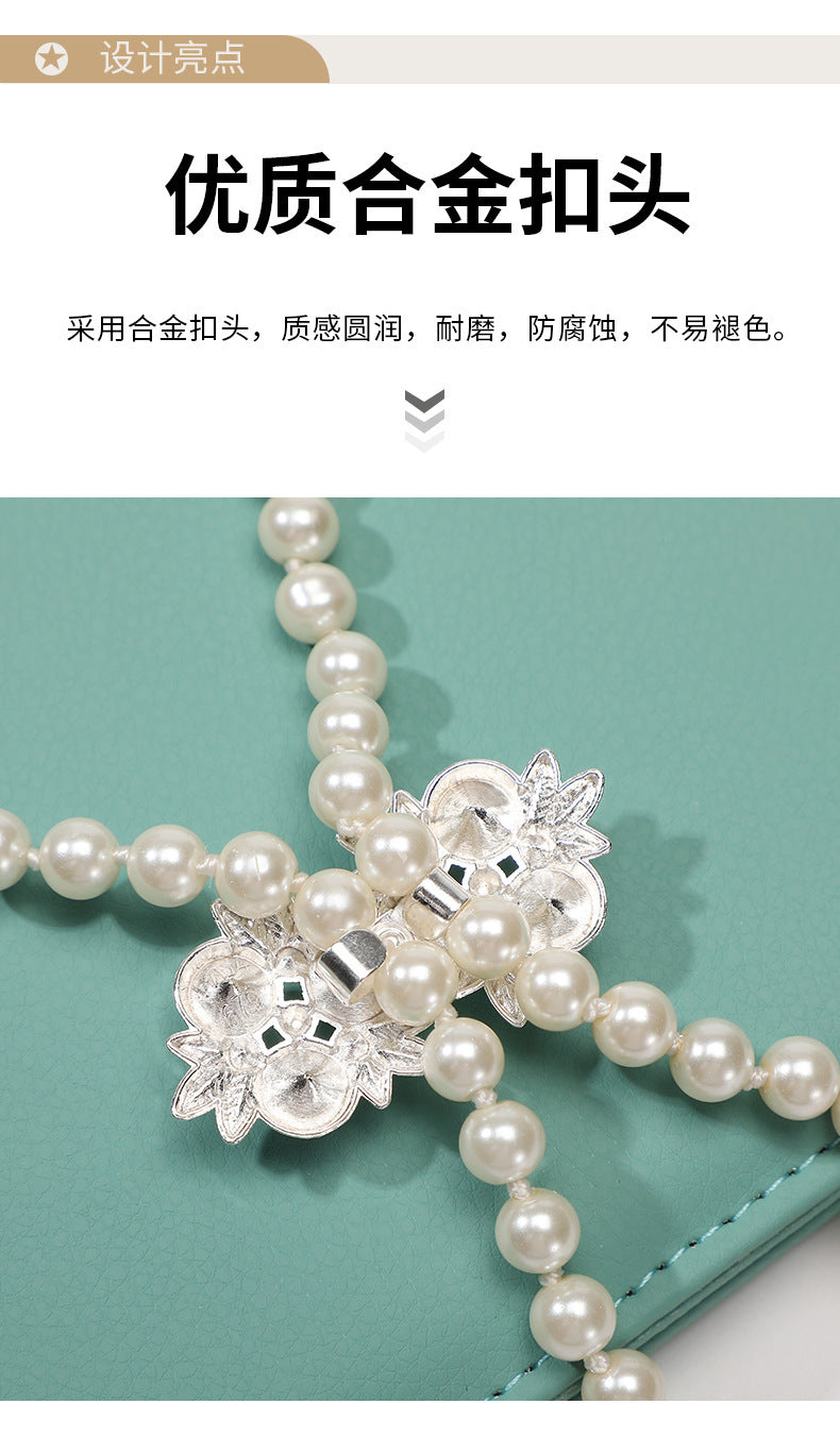 Tweed Style Pearl Waist Chain Decoration Summer Dress