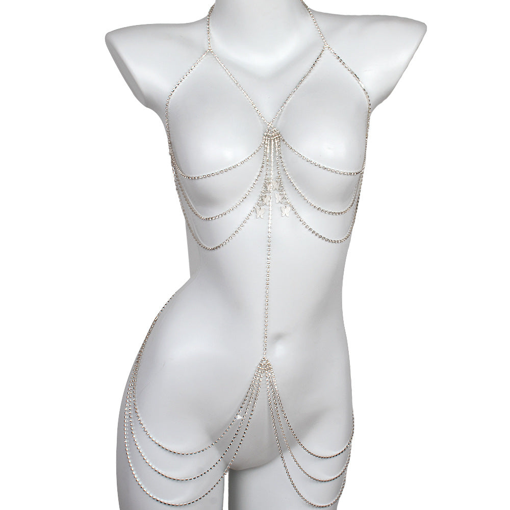 Full Diamond Geometric Butterfly Tassel Body Chain For