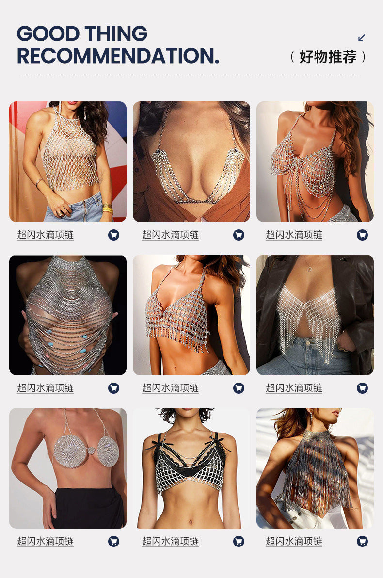 Jewelry Luxury Rhinestone Bra Support Underwear Chain Set