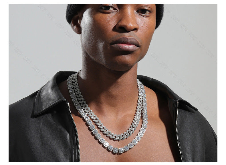 Explosives Box Buckle Cuban Chain Trend Alloy Rhinestone