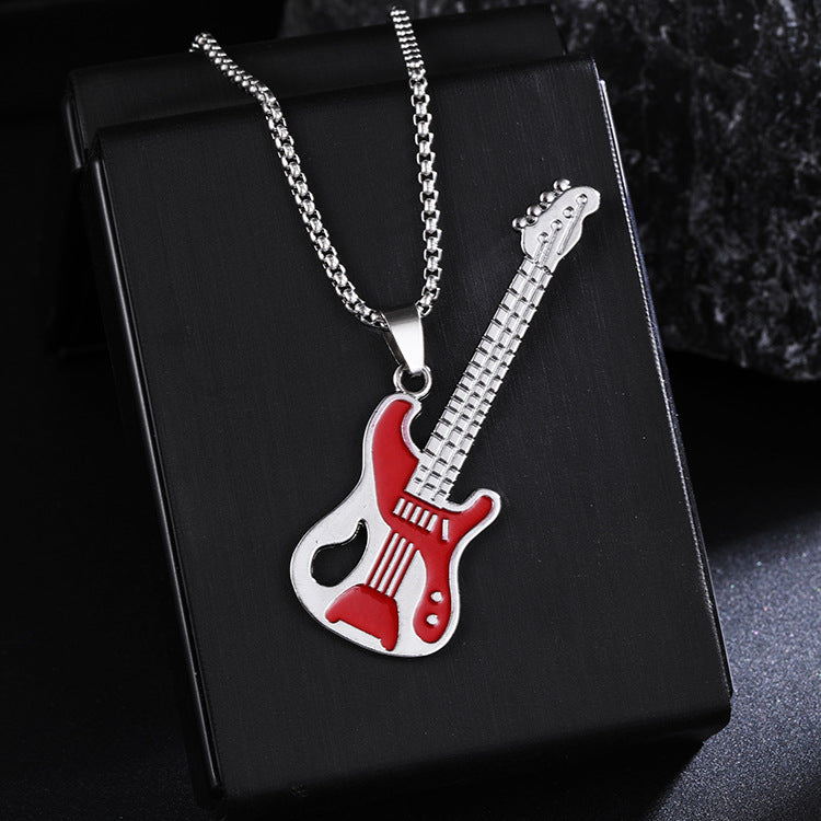 Guitar Pendant Necklace For Men Colorful Oil Drip