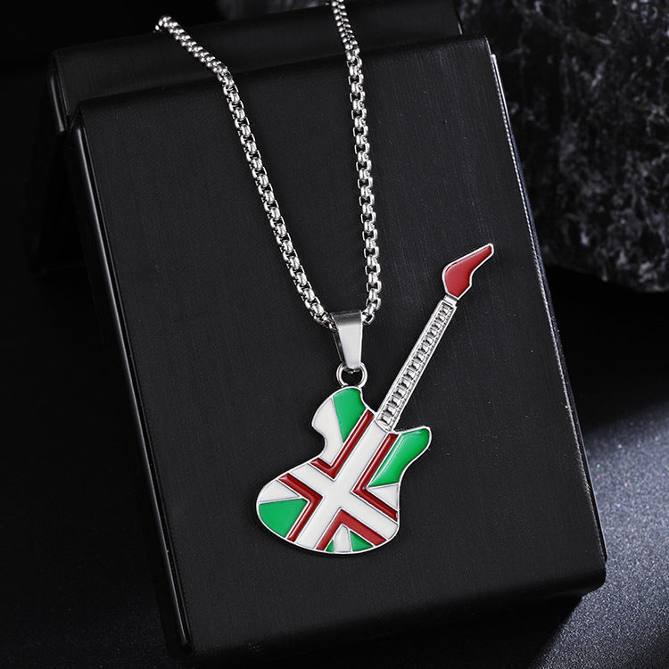 Guitar Pendant Necklace For Men Colorful Oil Drip