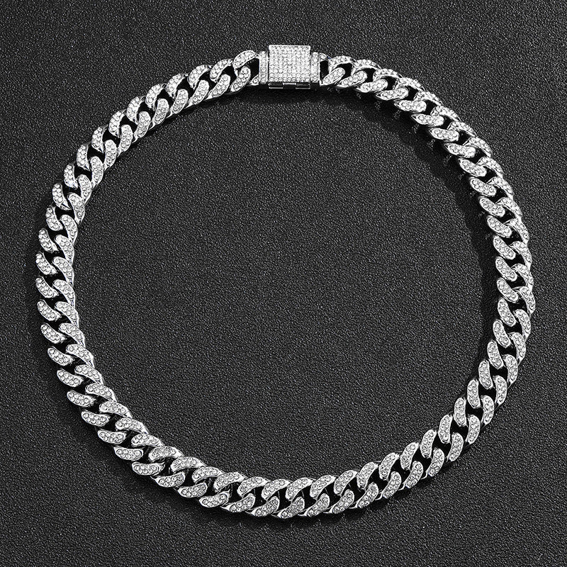 Explosives Box Buckle Cuban Chain Trend Alloy Rhinestone