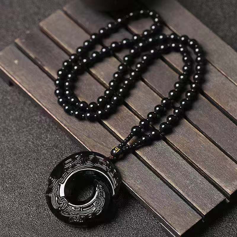 Hollow Out Safety Buckle Jade Pendant Sweater Chain