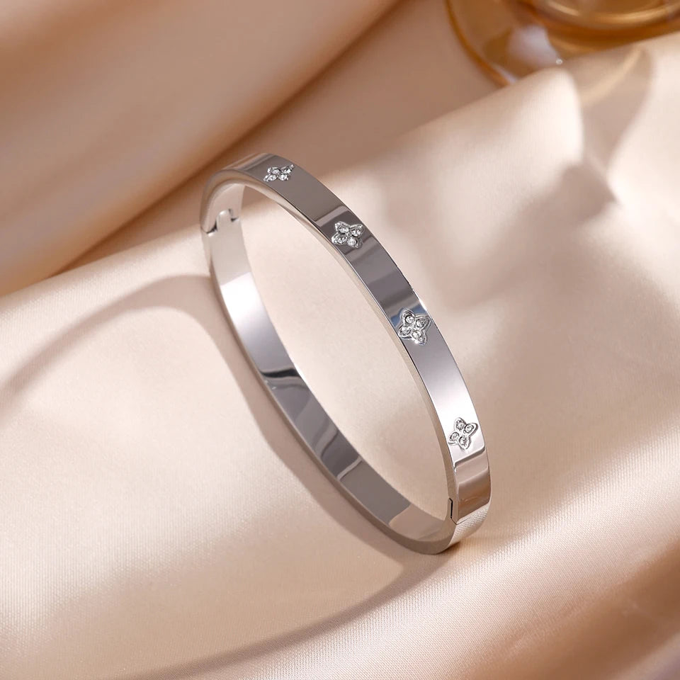 5 1Pcs Sparkling Zirconia Inlaid Stainless Steel Bracelet