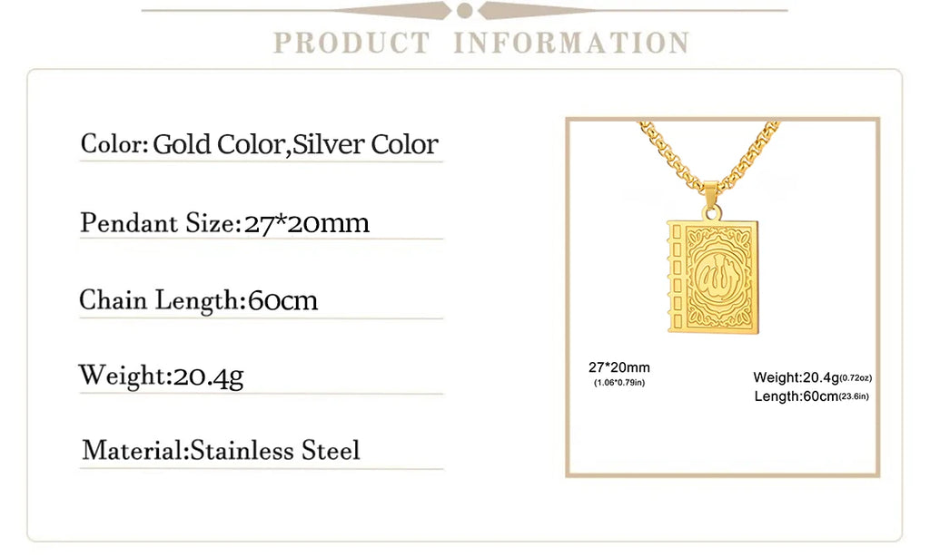Eueavan Islam Allah Symbol Necklace Stainless Steel Double