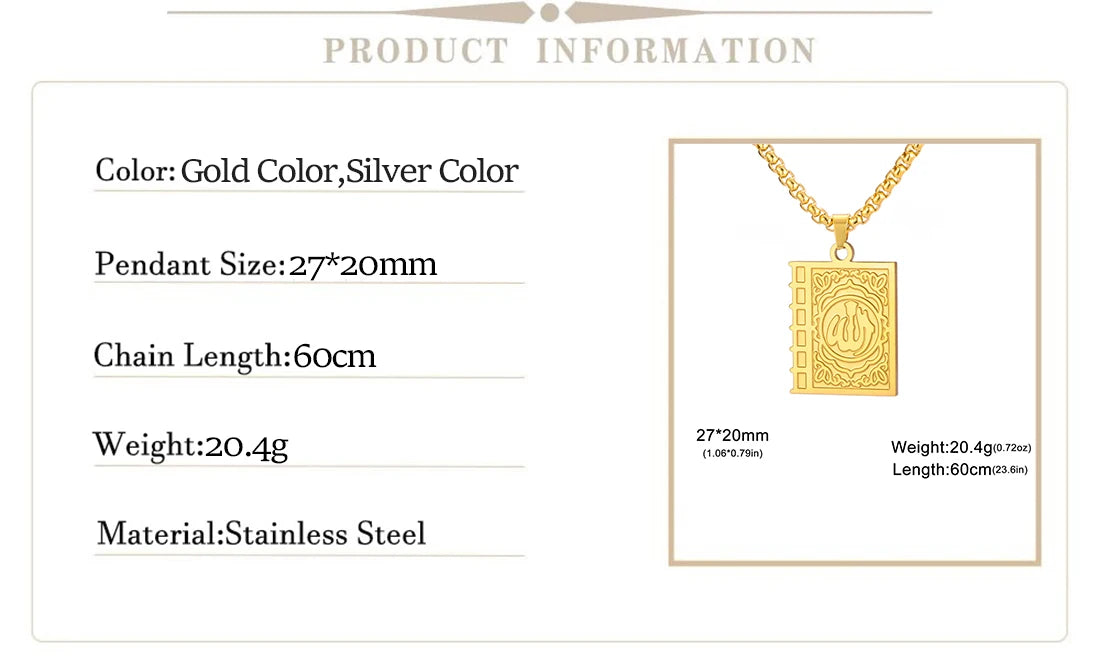 Eueavan Islam Allah Symbol Necklace Stainless Steel Double