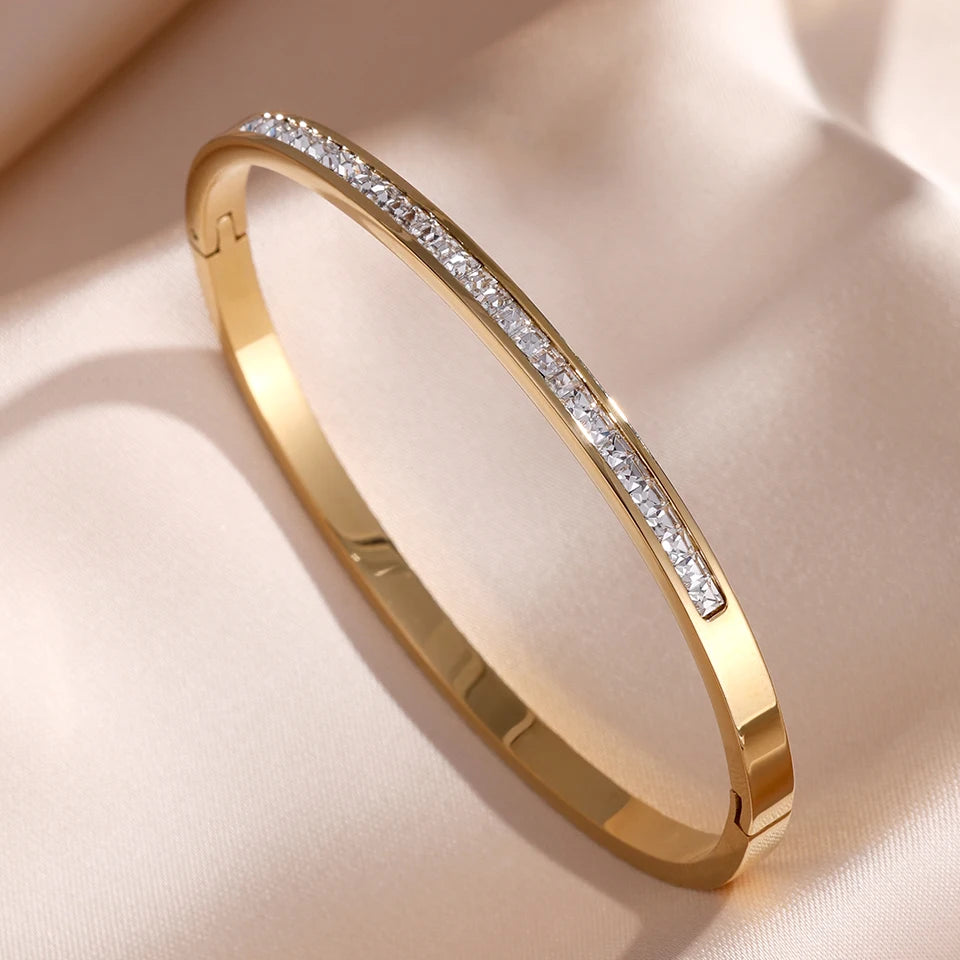5 1Pcs Sparkling Zirconia Inlaid Stainless Steel Bracelet