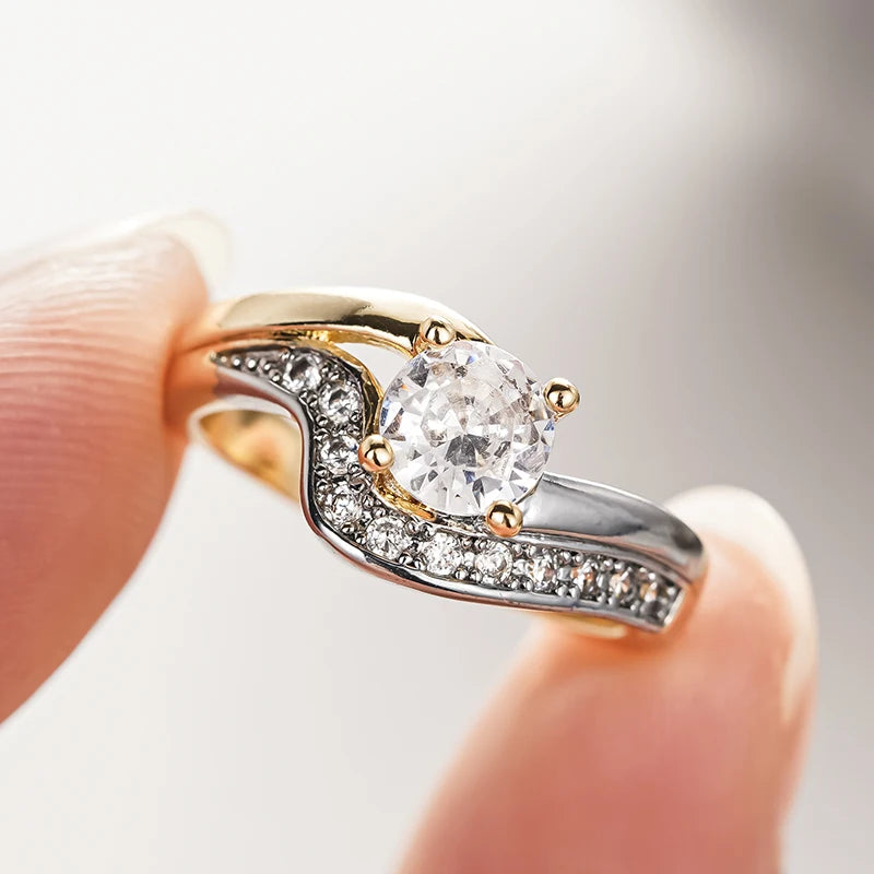 Huitan Two Tone Cubic Zirconia Rings Women For