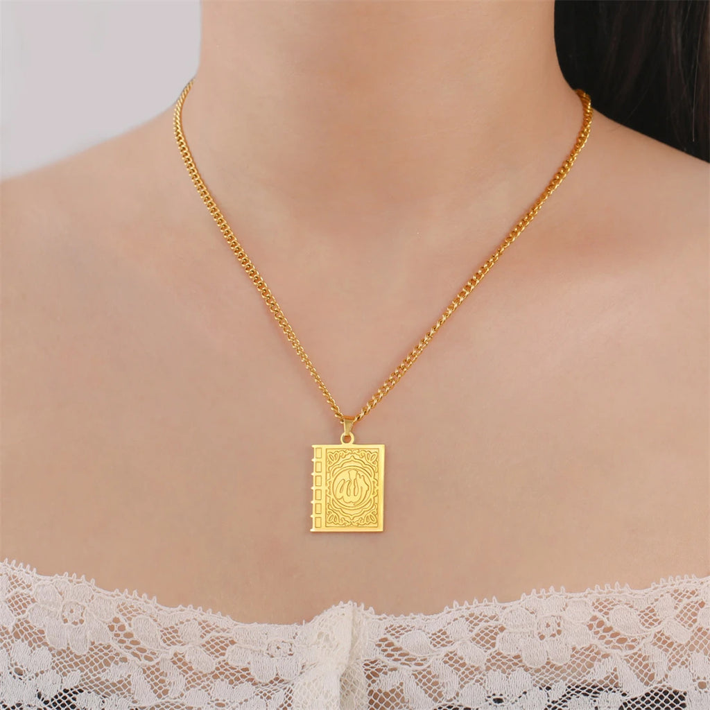 Eueavan Islam Allah Symbol Necklace Stainless Steel Double