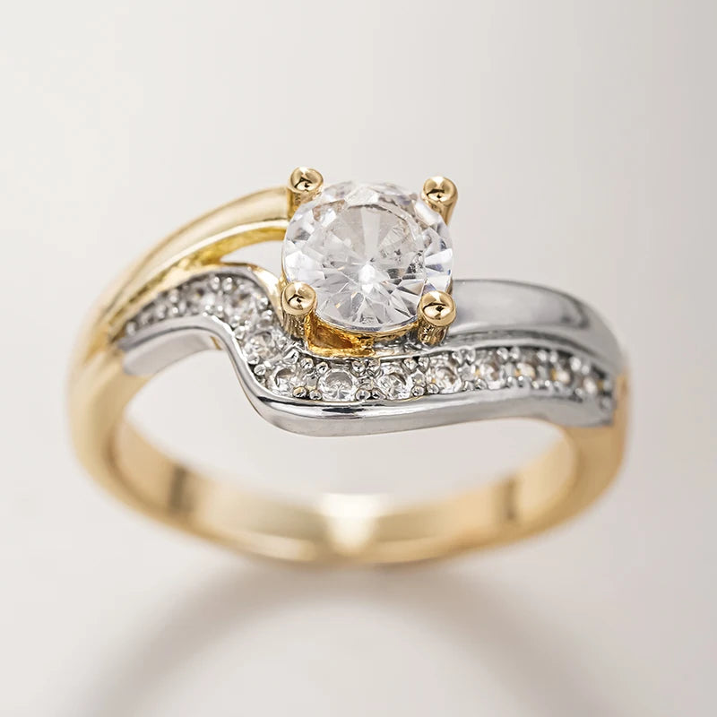 Huitan Two Tone Cubic Zirconia Rings Women For