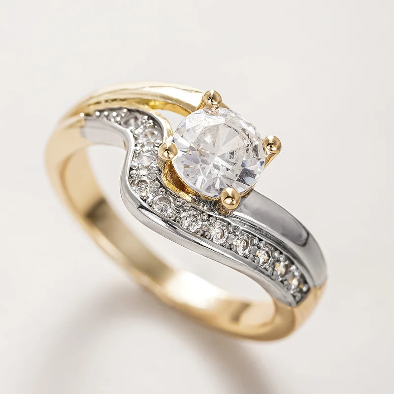 Huitan Two Tone Cubic Zirconia Rings Women For
