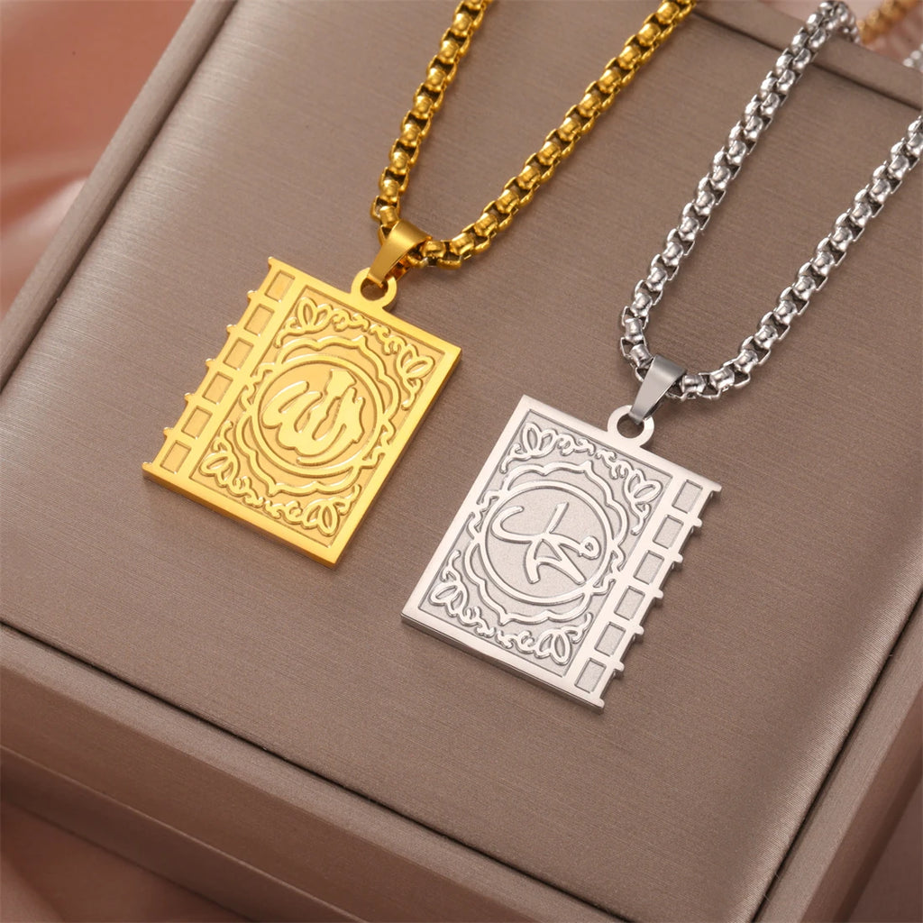 Eueavan Islam Allah Symbol Necklace Stainless Steel Double