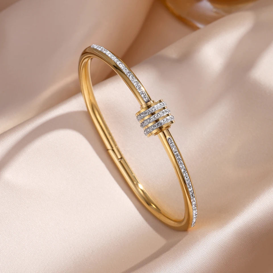 5 1Pcs Sparkling Zirconia Inlaid Stainless Steel Bracelet