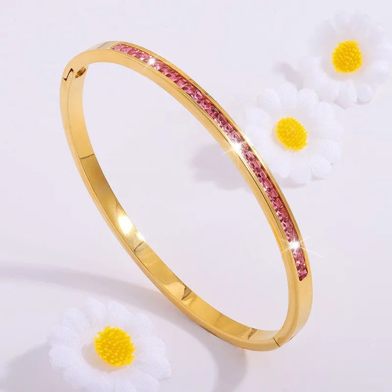 5 1Pcs Sparkling Zirconia Inlaid Stainless Steel Bracelet