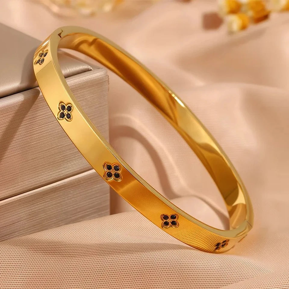 5 1Pcs Sparkling Zirconia Inlaid Stainless Steel Bracelet