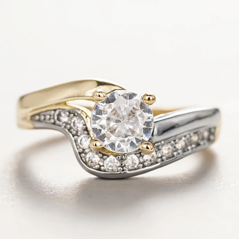 Huitan Two Tone Cubic Zirconia Rings Women For