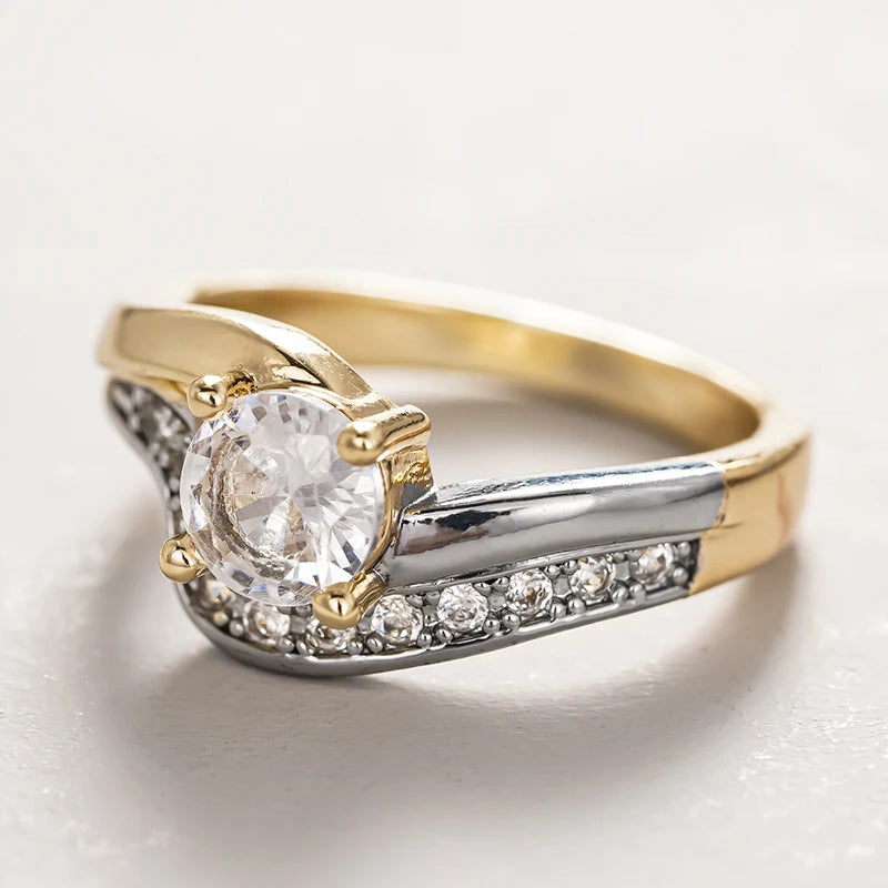 Huitan Two Tone Cubic Zirconia Rings Women For