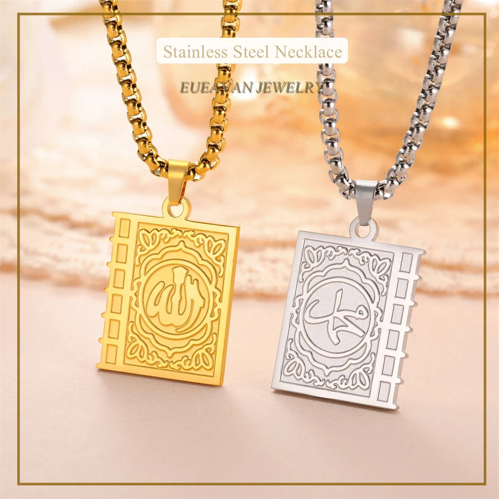 Eueavan Islam Allah Symbol Necklace Stainless Steel Double