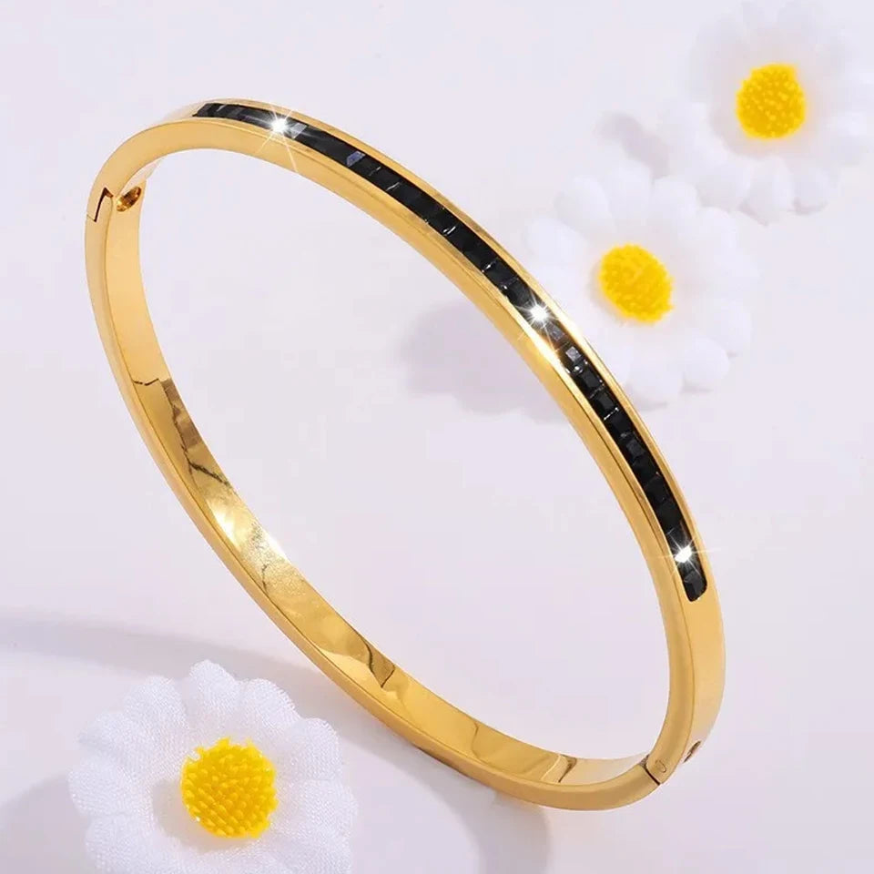 5 1Pcs Sparkling Zirconia Inlaid Stainless Steel Bracelet