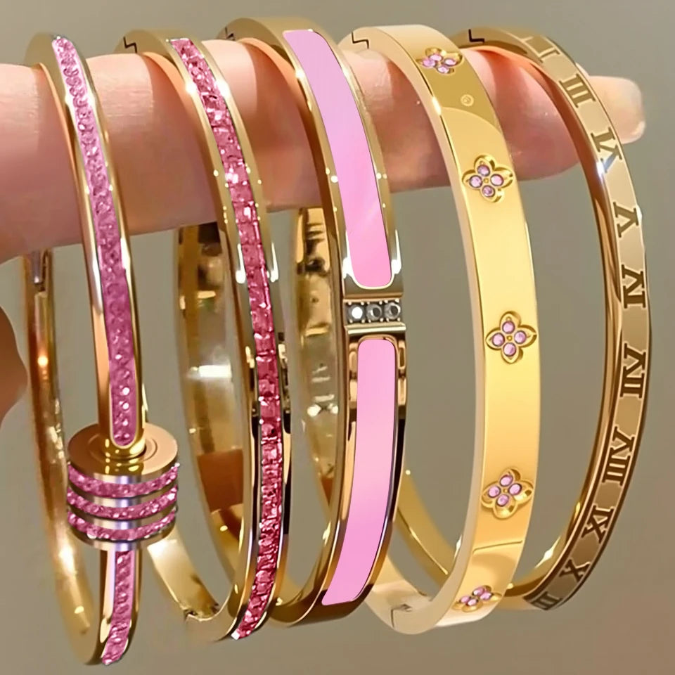 5 1Pcs Sparkling Zirconia Inlaid Stainless Steel Bracelet