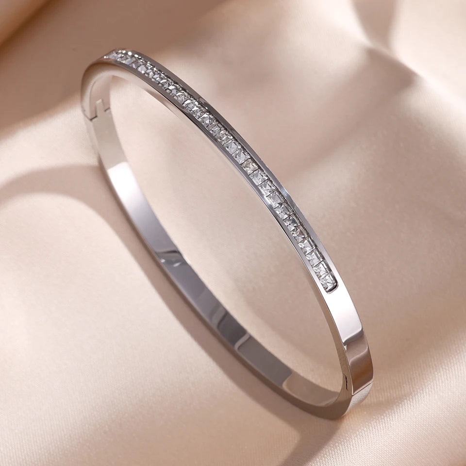 5 1Pcs Sparkling Zirconia Inlaid Stainless Steel Bracelet