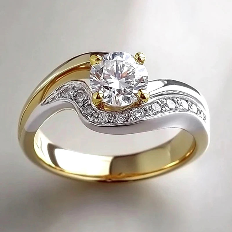 Huitan Two Tone Cubic Zirconia Rings Women For