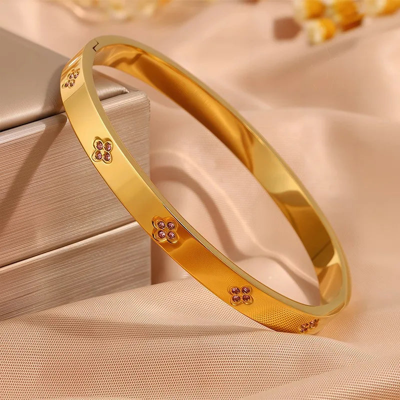 5 1Pcs Sparkling Zirconia Inlaid Stainless Steel Bracelet
